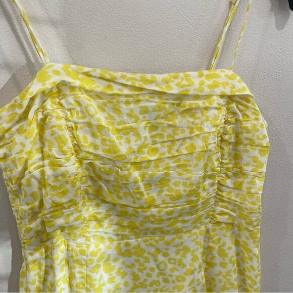 Du Paradis Yellow Animal Print Cotton Voile Midi Sundress XS Fit Flare Summer - Picture 3 of 11
